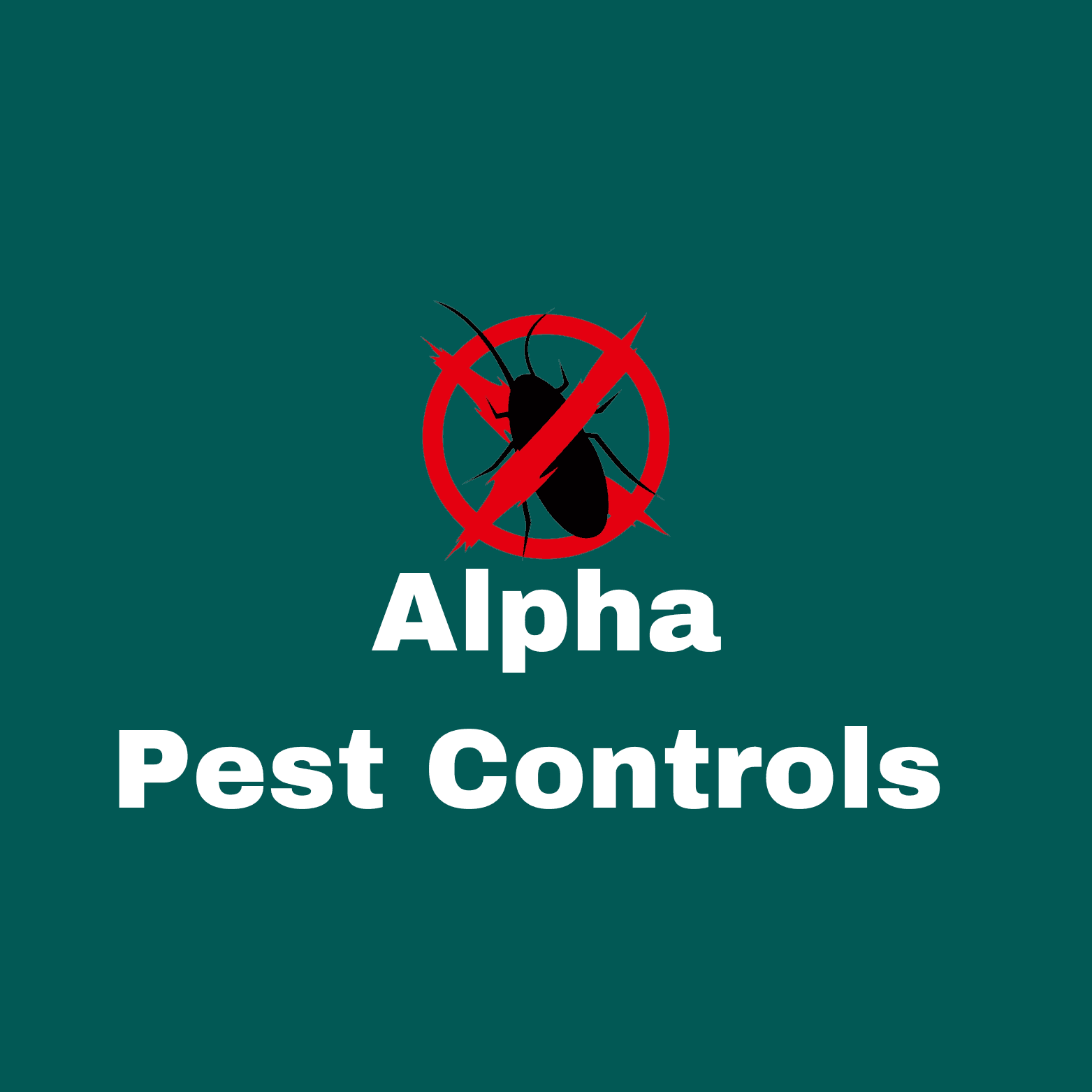 Logo for Alpha Pest Controls with red crossed-out bug symbol on a green background.