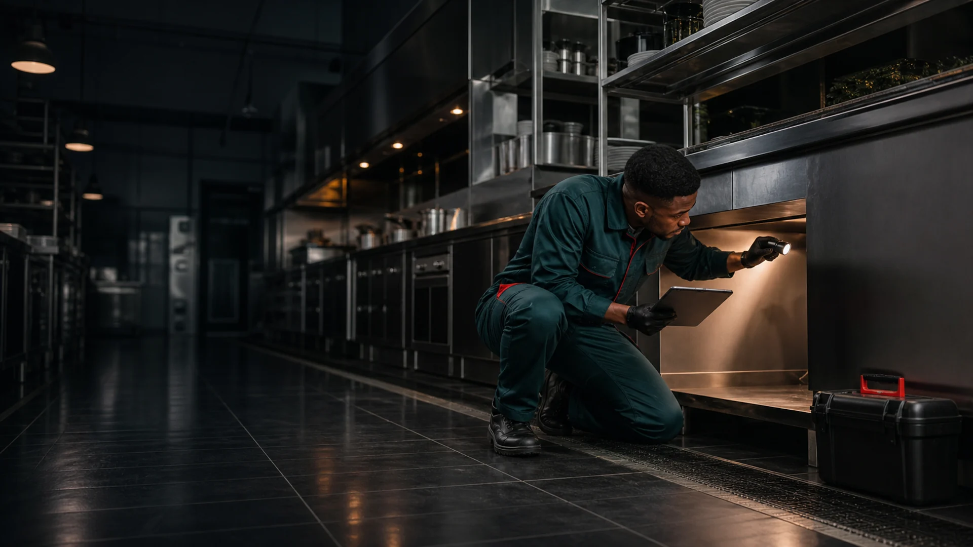 Commercial kitchen pest control inspection by Alpha Pest Controls