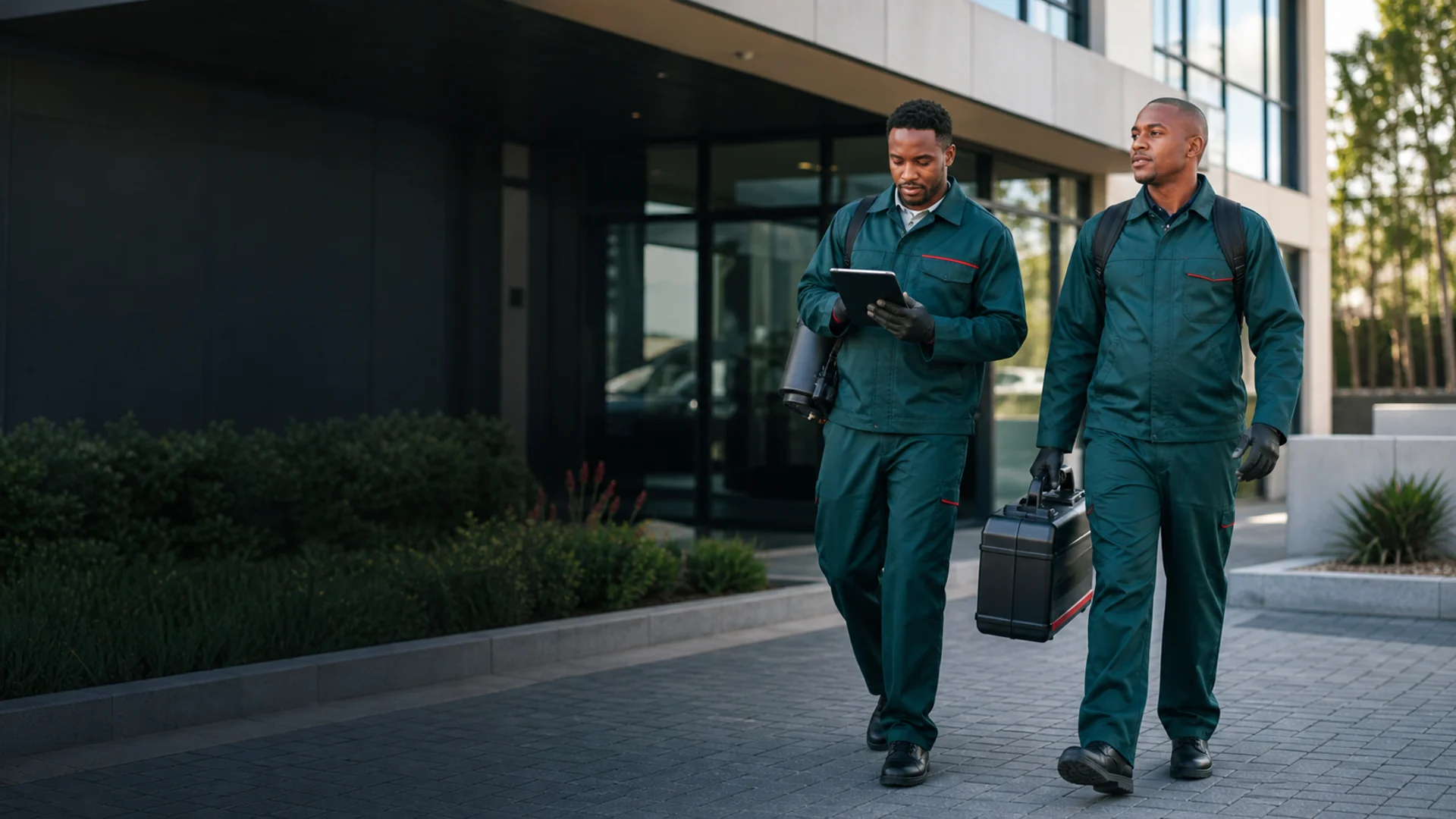 Alpha Pest Controls technicians arriving for a site inspection
