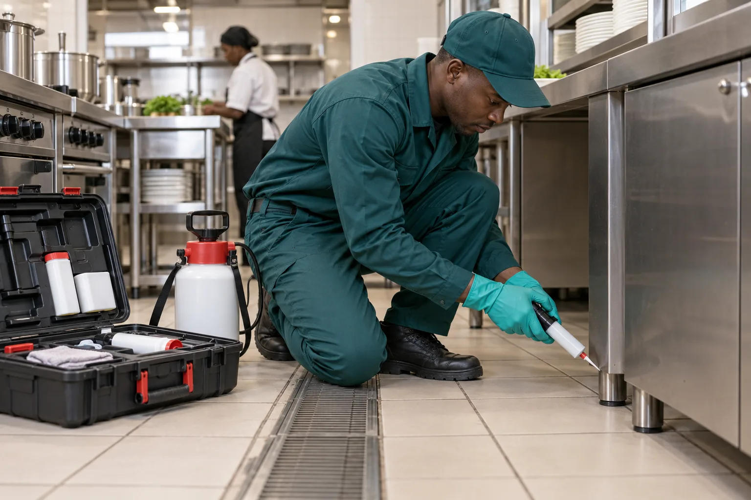 Commercial kitchen gel bait treatment with service kit